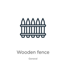 Wooden Fence Icon. Thin Linear Wooden Fence Outline Icon Isolated On White Background From General Collection. Line Vector Wooden Fence Sign, Symbol For Web And Mobile