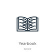 Yearbook icon. Thin linear yearbook outline icon isolated on white background from general collection. Line vector yearbook sign, symbol for web and mobile