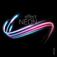 Poster - Vortex streams of neon light. Lines in the shape of a comet against a dark background. Radial color spirals. The effect of energy and speed. Vector. Template for banners, brochures, cards.