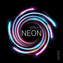 Poster - Futuristic neon salute symbol. Vector. Glowing swirls of light in the form of a spiral. The effect of speed and energy glow. Translucent color lines of the comet and flashes of salute..