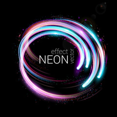 Poster - Vector. Vortex streams of neon light. Radial color spirals. Lines in the shape of a comet against a dark background. The effect of energy and speed. Template for banners, brochures, cards.
