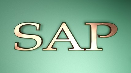 Poster - SAP metal copper write on green glossy background - 3D rendering illustration