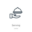 © Premium Art - Serving icon. Thin linear serving outline icon isolated on white background from luxury collection. Line vector serving sign, symbol for web and mobile