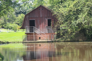 old wooden house on the lake