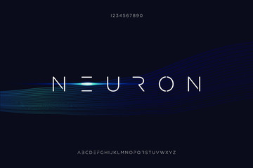 Poster - neuron, thin minimalist modern futuristic sans serif font vector design.