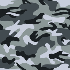 Wall Mural - Seamless classic camouflage pattern. Camo fishing hunting vector background. Masking white grey black color military texture wallpaper. Army design for fabric paper vinyl print