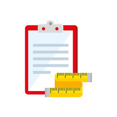 Sticker - measuring tape and clipboard with paper document vector illustration design