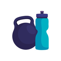 Sticker - bottle water plastic with dumbbell isolated icon vector illustration design