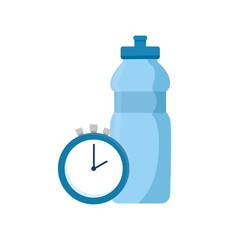 Sticker - bottle water with chronometer time isolated icon vector illustration design