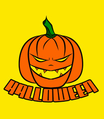 Wall Mural - The Evil Smile Halloween Orange Pumpkin logo design 