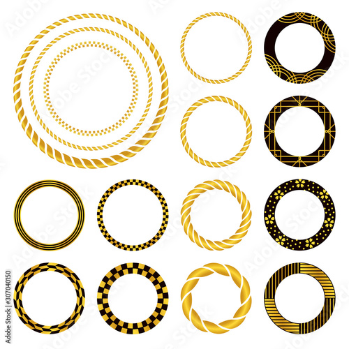 しめ縄 市松 和柄の円形飾り罫 黒と金 Stock Vector Adobe Stock