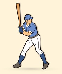 Sticker - Baseball player action cartoon sport graphic vector.