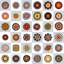Set Of Aboriginal Art Dots Painting Icon Design Template