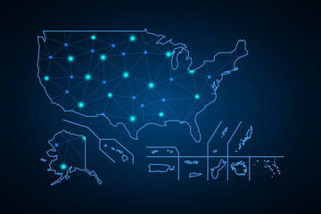 map of united states. wire frame 3d mesh polygonal network line, design sphere, dot and structure. c
