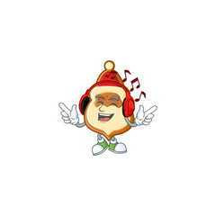 Poster - Listening music christmas hat cookies mascot cartoon design style