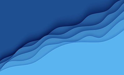Wall Mural - Blue abstract background in paper cut style. Layers of paper wavy water for World Oceans Day 8 June. Vector Earth posters template, ecology brochures, presentations, invitations with place for text