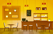 © jongjawi - Modern Cafe Coffee Shop Interior Furniture Restaurant Flat Design Illustration