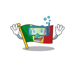 Wall Mural - Smiling flag mali cartoon character style wearing Diving glasses