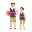 illustration of the character of a child who is experiencing growth constraints compared to his friend, the child sees his friend who is taller than him