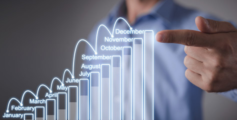 Man showing annual financial graph. Investment Business