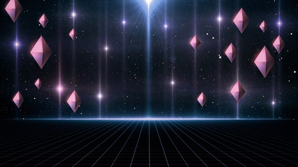 Wall Mural - 80s retro sci-fi background futuristic grid landscape. digital cyber surface style of the 1980`s. 3d