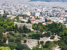 The Temple Of Hephaestus, Athens, Greece. Panoramic View Of Athens From Acropolis