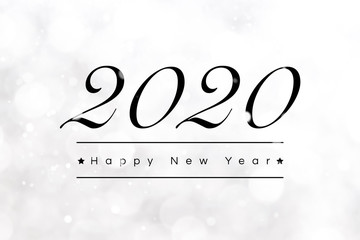 2020 Happy New Year greeting text on bokeh white background