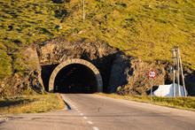 Road With Tunnel In Mountains Norway