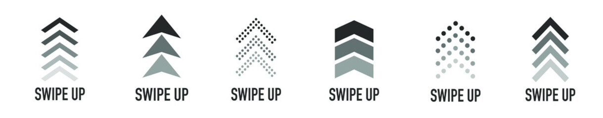 Poster -  Arrow up for social media stories, design blogger, scroll pictogram. Set of Black Swipe Up icon. Scroll pictogram. Stories swipe button. Text swipe up