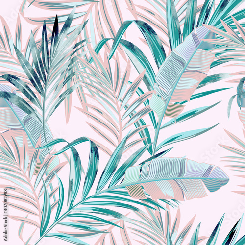 Naklejka na kafelki Fashion vector floral pattern with tropical palm leaves