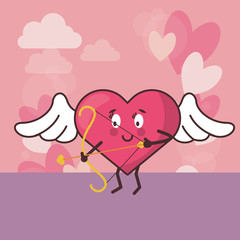 Canvas Print - heart cupid angel with wings and arch