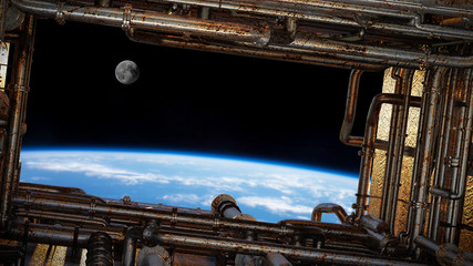 Wall Mural - view on planet earth through a spaceship window