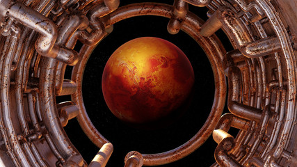 Wall Mural - view on planet mars through a spaceship window