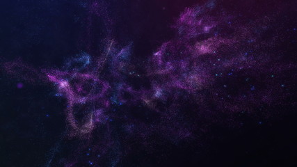 Flying in space through galaxy stars and gas cloud. Sci-fi journey. Cosmic nebulas 4K illustration, scientific star fields in outer space. Astronomy star dust background.