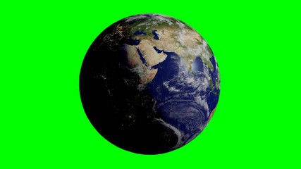 Wall Mural - planet Earth rotating in space, solar system world isolated on green screen background, 4k loop