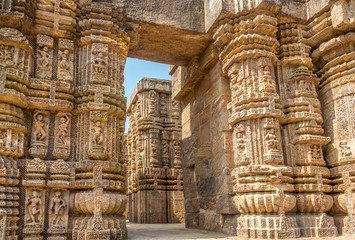 Wall Mural - View at the Decorative stone relief in Konark Sun Temple complex - Odisha,India