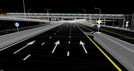Wall Mural - the bim model of the object of transport infrastructure of wireframe view