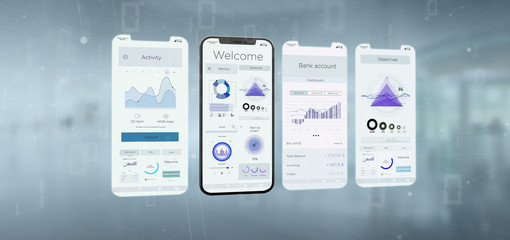 Poster - Application interface UI on a smartphone - 3d rendering