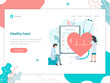 © KatyFlaty - The team of experts check the health of the heart.  Web page design template. Flat vector illustration.