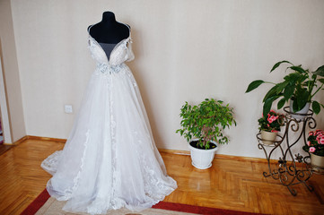 Wall Mural - Elegant white wedding dress at bride morning.