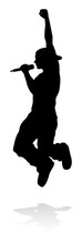 A Singer Pop, Country Music, Rock Star Or Hiphop Rapper Artist Vocalist Singing In Silhouette