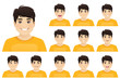 © Volha Hlinskaya - Young asian man with different facial expressions set vector illustration isolated