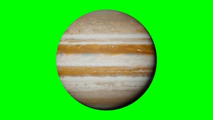 Wall Mural - planet Jupiter rotating, solar system world in outer space isolated on green screen background, 4k loop