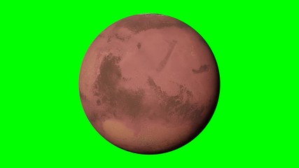 Wall Mural - planet mars rotating, solar system world in outer space isolated on green screen background, 4k loop