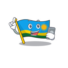 Sticker - mascot cartoon style of flag rwanda speaking with phone