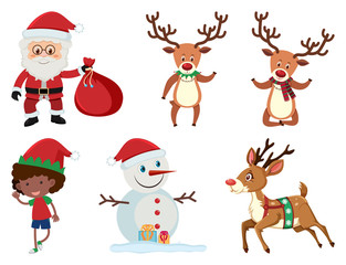 Wall Mural - Christmas set with Santa and reindeer