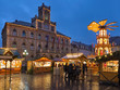 Weimar, Germany. Christmas market at Market Square in front of Town Hall in twilight.