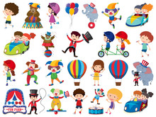 Large Set Of Isolated Objects Of Kids And Circus