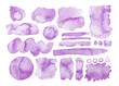 Set rosa viola lilla di pennelate acquerello