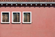 Color Old Wall With Three Windows